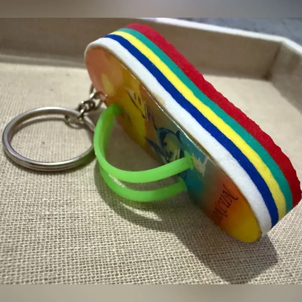 Colorful Flip-Flop Keychain Souvenir from Cancun with Green Straps